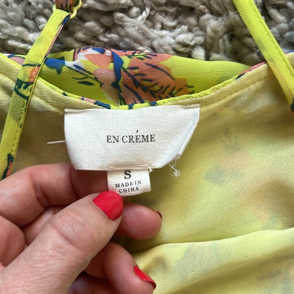 Neon Yellow with Floral Pattern Chiffon High/Low Dress - Picture 7 of 11